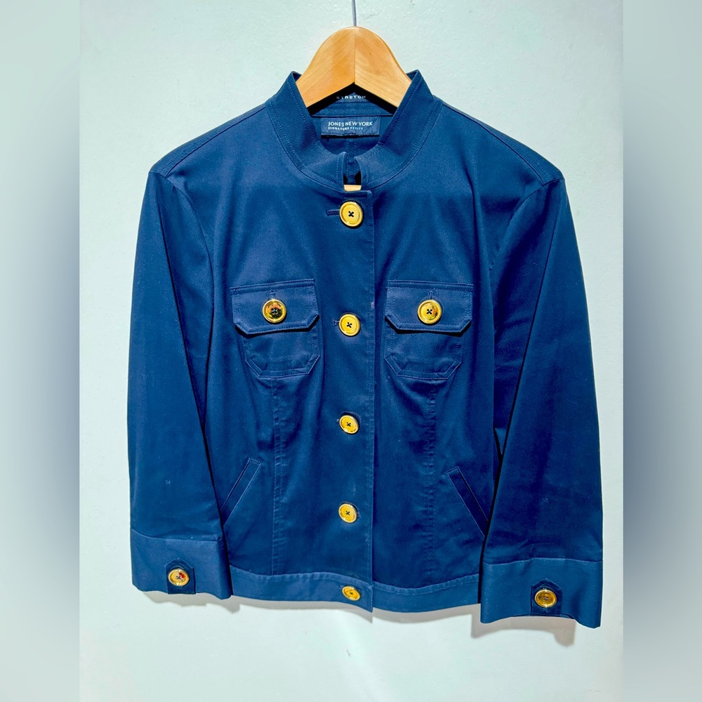 Vintage Jones of New York Navy and Gold Corduroy Blazer Jacket Petite Small